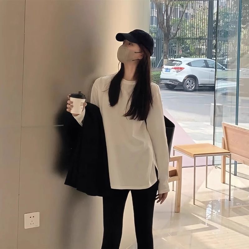 加絨秋冬打底衫女秋冬保暖內搭上衣2023新款寬鬆百搭長袖t恤ins潮