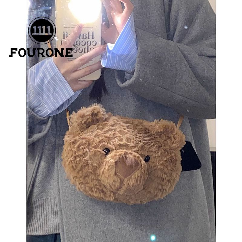 Cartoon plush bag for women new trendy cute Barcelona bear bag crossbody lamb hair bag
