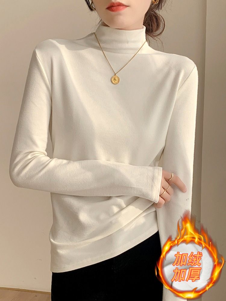 半高領雙面德絨打底衫女秋冬2023新款爆款內搭T恤加絨加厚保暖衣