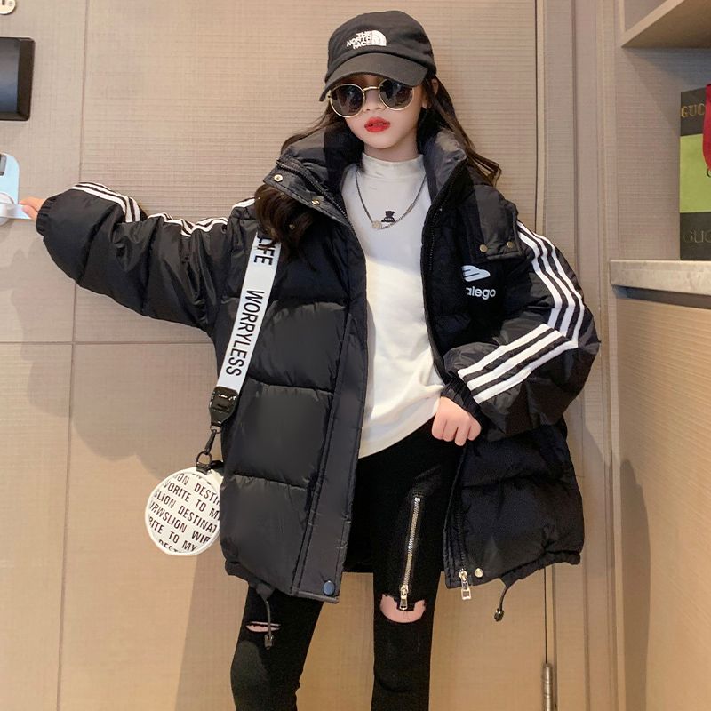 Girls' Down Jacket Winter Clothing 2023 New Big Children's Korean Style Loose Western Style Winter Thickened Bread Jacket