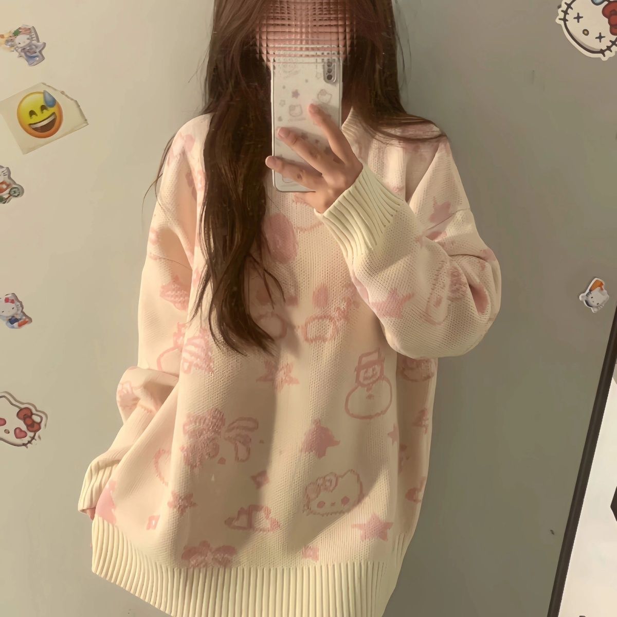 卡通凱蒂貓秋冬圓領套頭可愛軟糯寬鬆外穿慵懶風小個子秋冬毛衣女