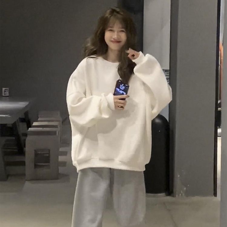 美式復古ins超火純色無帽衛衣女春秋冬加絨oversize韓版慵懶上衣