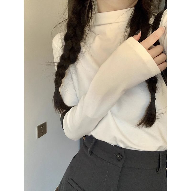 洋氣百搭德絨加厚打底衫ins潮冬季簡約純色半高領長袖上衣女外穿