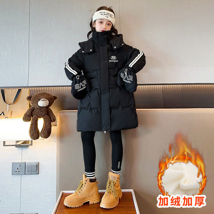 Girls' coats for autumn and winter  new style junior high school girls' quilted thickened cotton clothes winter tops trendy