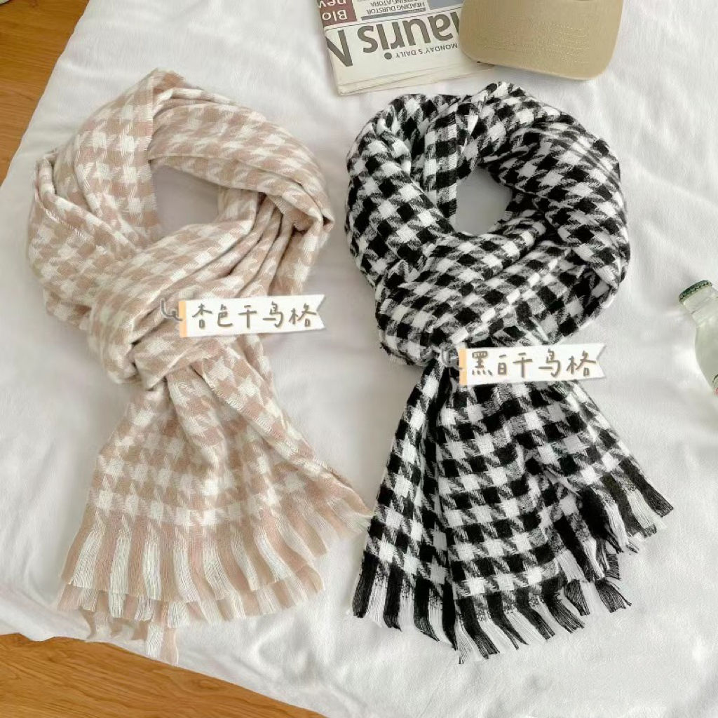 Xiaohongshu same style couple student houndstooth scarf winter style internet celebrity woven warm college style versatile scarf