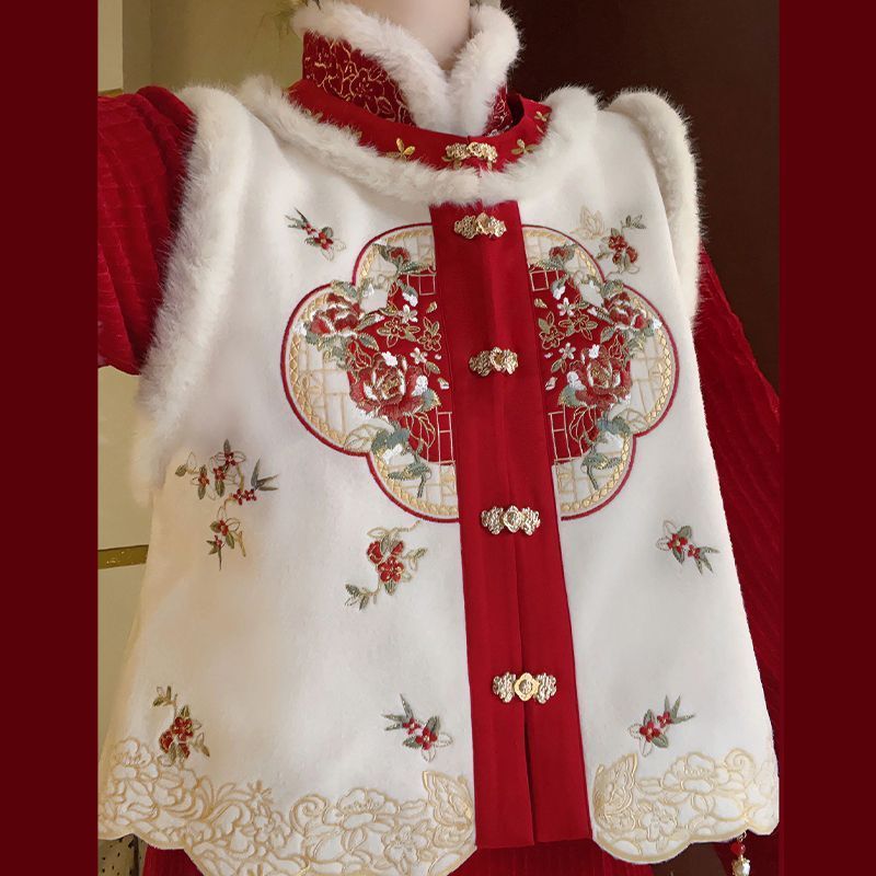 民国风新年战袍拜年马甲旗袍新款套装秋冬季过年显瘦修身圣诞穿搭