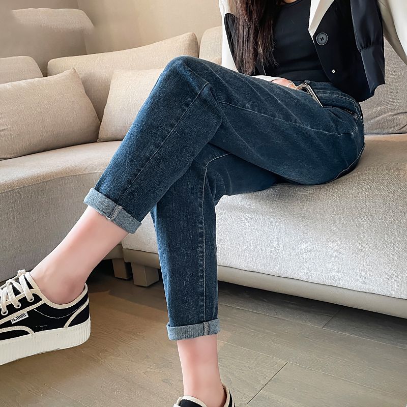 彈力哈倫牛仔褲女2024新款春季韓版高腰顯瘦直筒休閒蘿蔔老爹百搭