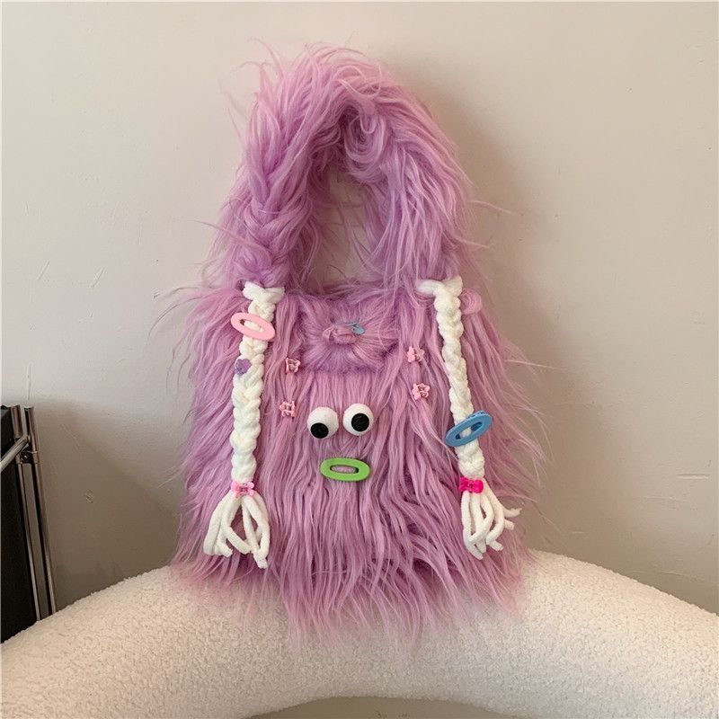 New ins furry cute bag DIY monster bag autumn and winter 2024 plush cartoon girl shoulder bag handbag