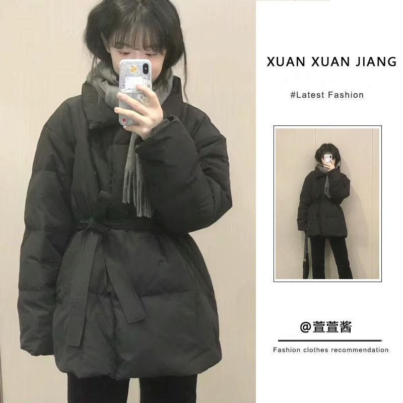 High-end Korean style black cotton coat for women 2023 new winter style small versatile thickened warm bread coat
