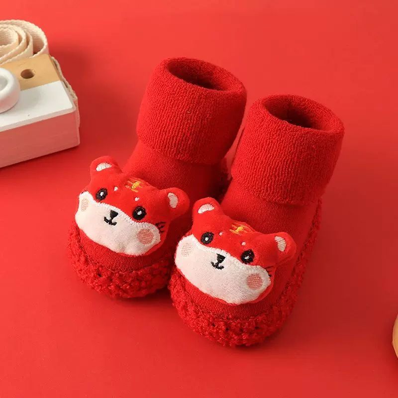 New Year's shoes autumn and winter baby shoes and socks 0 soft soles that won't fall off 3 male and female babies 6-12 months thickened sole toddler socks 1 year old