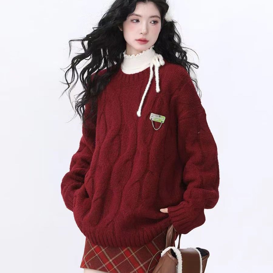 聖誕穿搭紅色毛衣女秋冬季2023新款爆款過年針織內搭小個子慵懶風