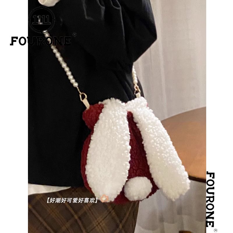 可爱圣诞帽包包女新款潮时尚珍珠毛绒包卡通斜挎毛毛包
