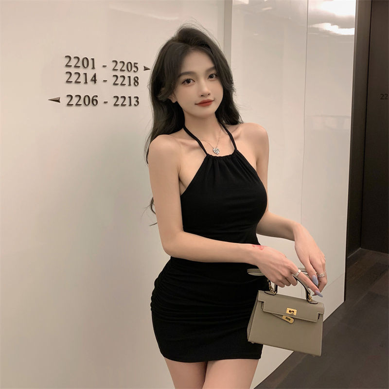 Hot girl suspender dress new summer waist slimming summer women's tight temperament skirt short skirt