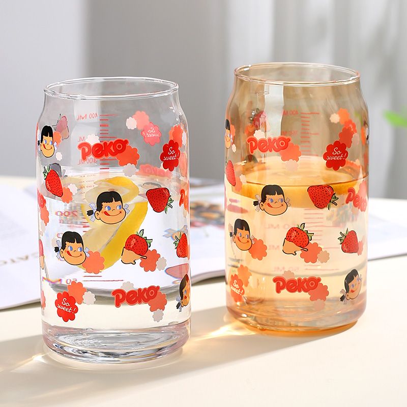Internet celebrity cartoon decal coke cup with lid and straw printed glass ins cartoon high-looking cute water cup