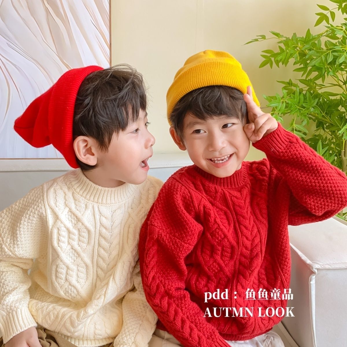 秋冬季加厚红色新年男童毛衣经典麻花红色儿童套头保暖毛衣针织衫