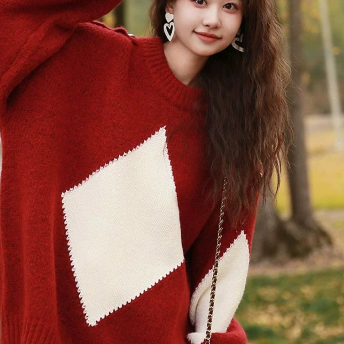 本命年圣诞红色毛衣女秋冬季新款慵懒风宽松小个子套头针织衫上衣