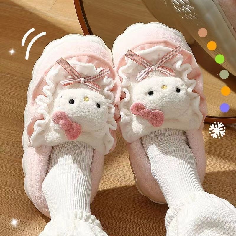HelloKitty凱蒂貓棉拖鞋女冬季包跟外穿2023新款厚底防滑保暖棉鞋
