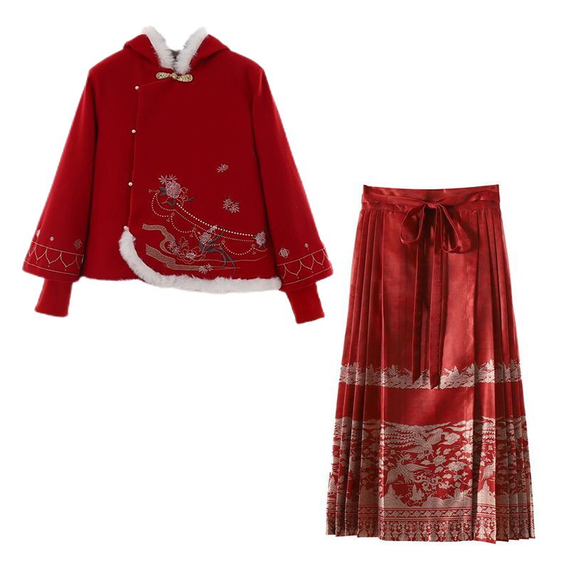 2023年秋冬款中国风汉服日常古装国风汉服超仙红色外套马面裙套装