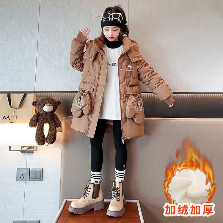 Girls' coats for autumn and winter  new style junior high school girls' quilted thickened cotton clothes winter tops trendy