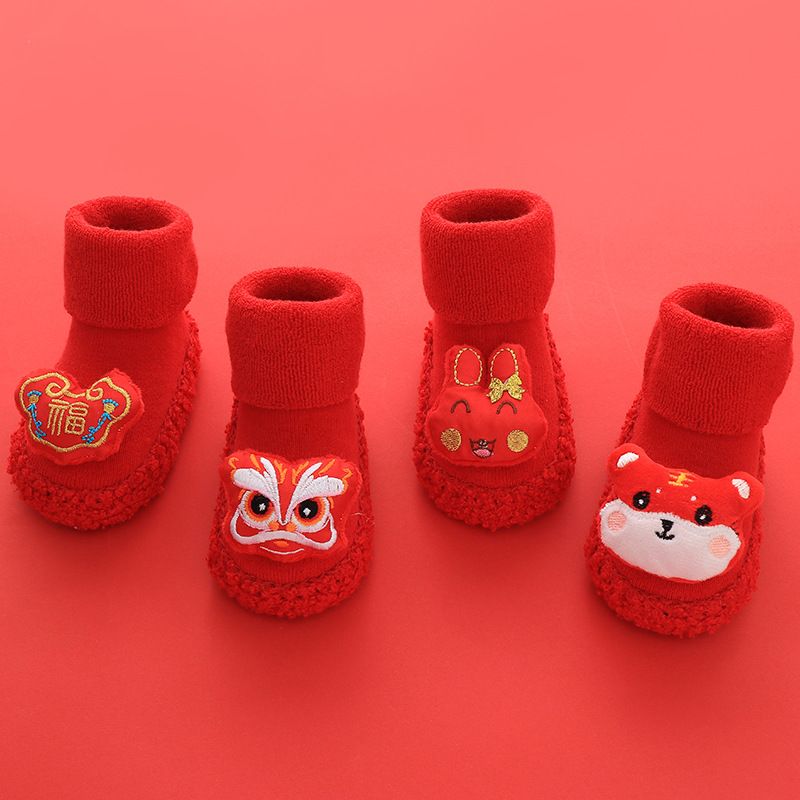 New Year's shoes autumn and winter baby shoes and socks 0 soft soles that won't fall off 3 male and female babies 6-12 months thickened sole toddler socks 1 year old