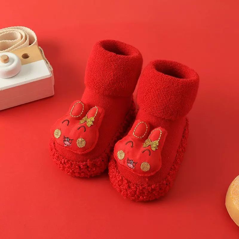 New Year's shoes autumn and winter baby shoes and socks 0 soft soles that won't fall off 3 male and female babies 6-12 months thickened sole toddler socks 1 year old