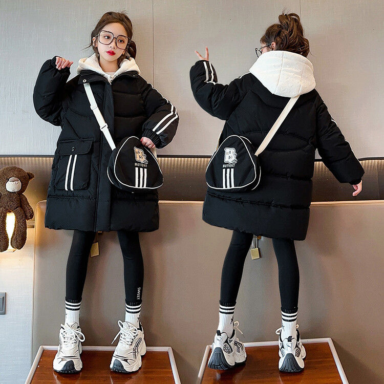 Girls' Down Jacket 2023 Winter New Style Student Cotton Clothes Women's Thickened Fashionable Plus Velvet Children's Winter Thick Jackets