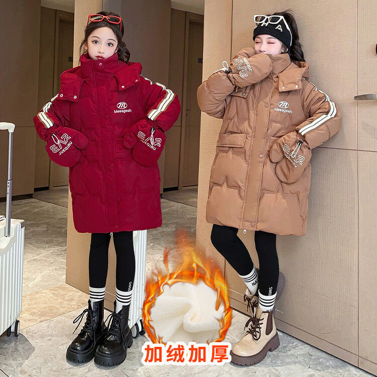 Girls' coats for autumn and winter  new style junior high school girls' quilted thickened cotton clothes winter tops trendy