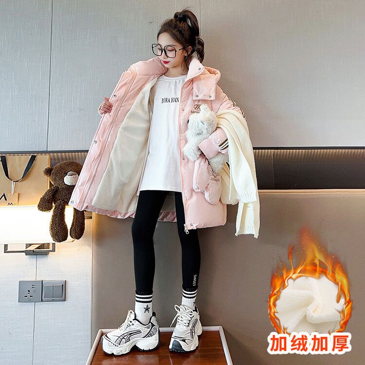 Girls' coats for autumn and winter  new style junior high school girls' quilted thickened cotton clothes winter tops trendy