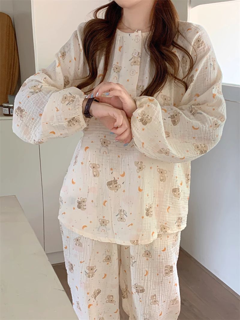 韩版卡通考拉睡衣春秋季女甜美可爱套头长袖宽松可外穿家居服套装