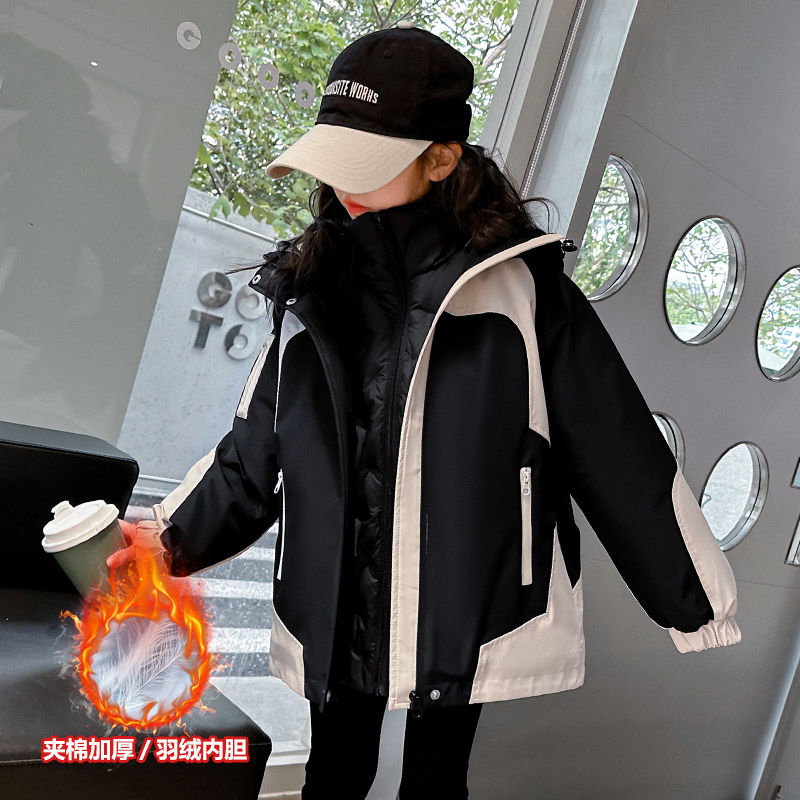 女童羽絨服2023新款中大兒童冬季加厚三合一衝鋒衣白鴨絨保暖外套