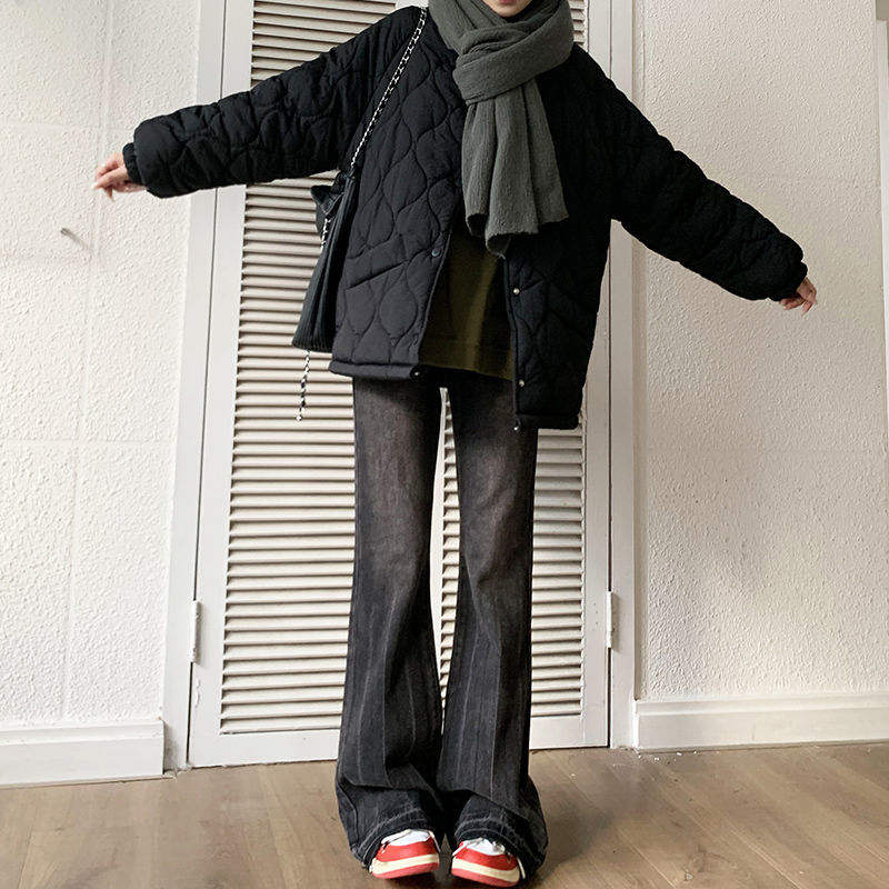 黑色175加長微喇牛仔褲女秋冬新款寬鬆不貼腿馬蹄喇叭拖地褲子潮