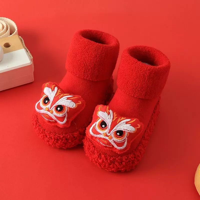 New Year's shoes autumn and winter baby shoes and socks 0 soft soles that won't fall off 3 male and female babies 6-12 months thickened sole toddler socks 1 year old