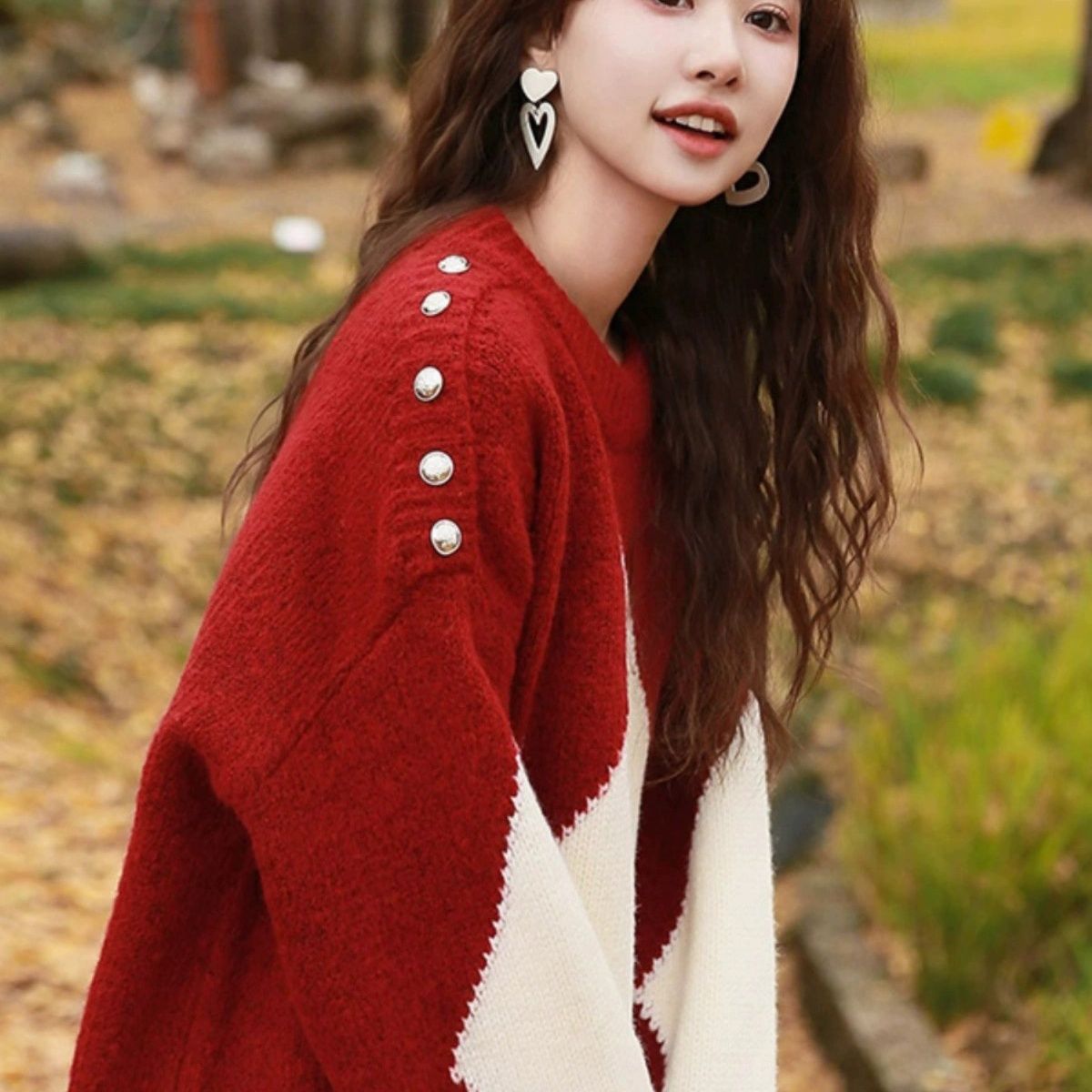本命年圣诞红色毛衣女秋冬季新款慵懒风宽松小个子套头针织衫上衣