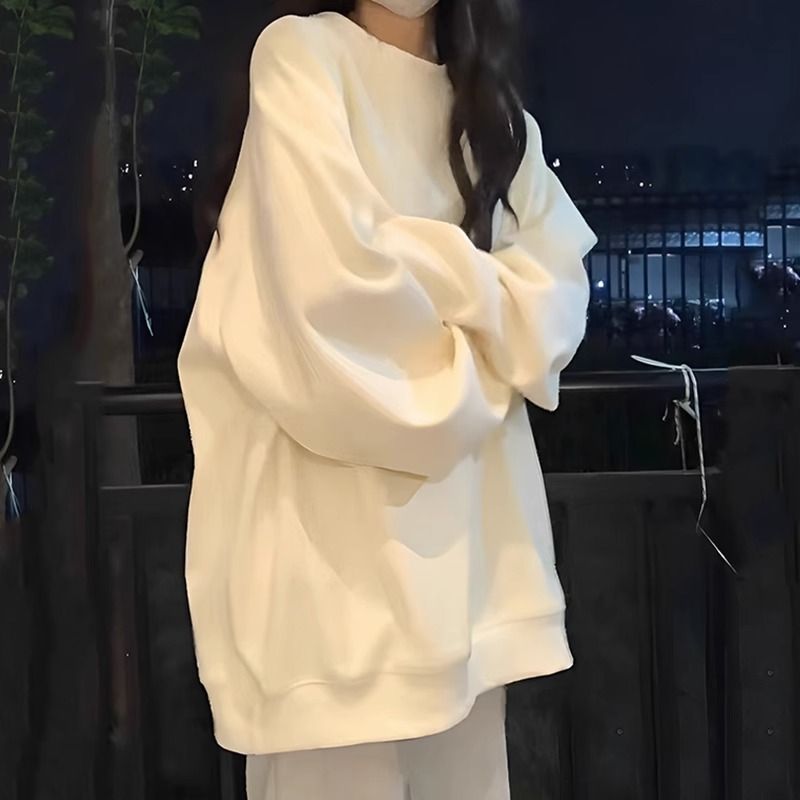 ins超火純色無帽衛衣女秋冬oversize加絨外套韓版寬鬆慵懶上衣薄