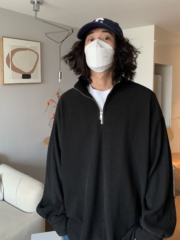 美式復古肌理半拉鏈衛衣男秋冬潮流內搭打底ins長袖立領外套上衣