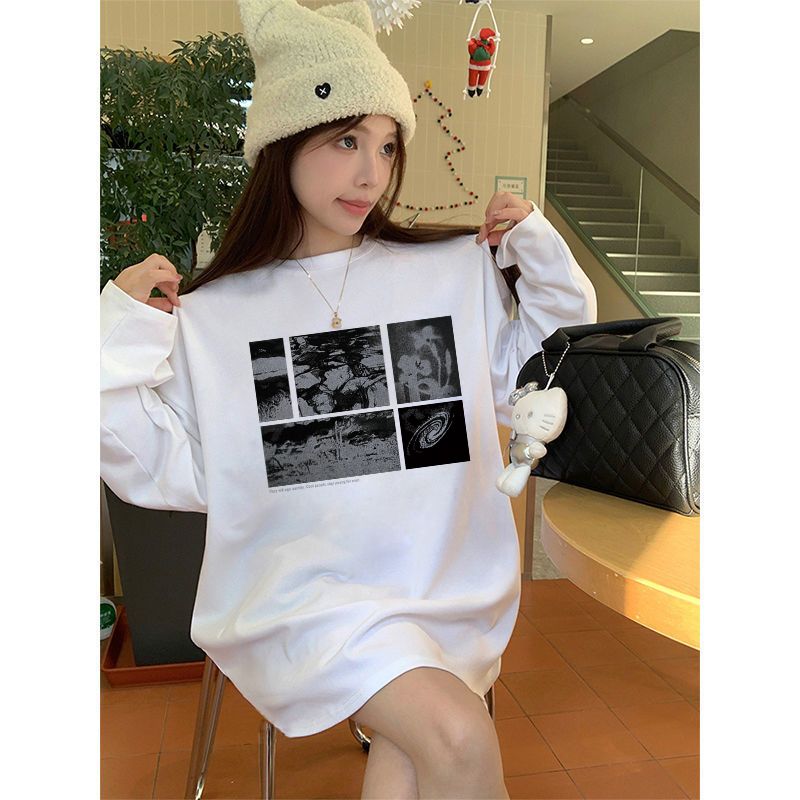 100%純棉2023秋季新款白色長袖t恤女學生韓版寬鬆打底衫上衣ins潮