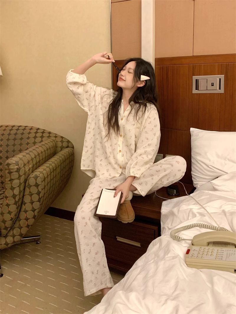 韩版女士睡衣春秋季新款ins甜美学生宿舍少女居家服套装可外穿