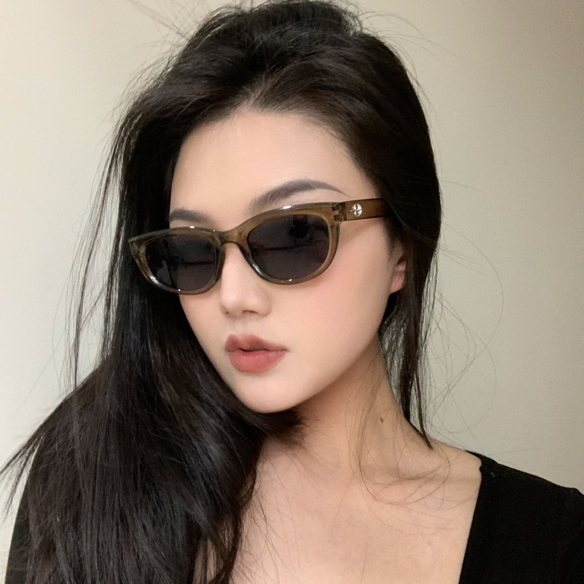 韓版綠色貓眼墨鏡女潮小臉凸造型眼鏡遮陽ins網紅街拍太陽鏡歐美