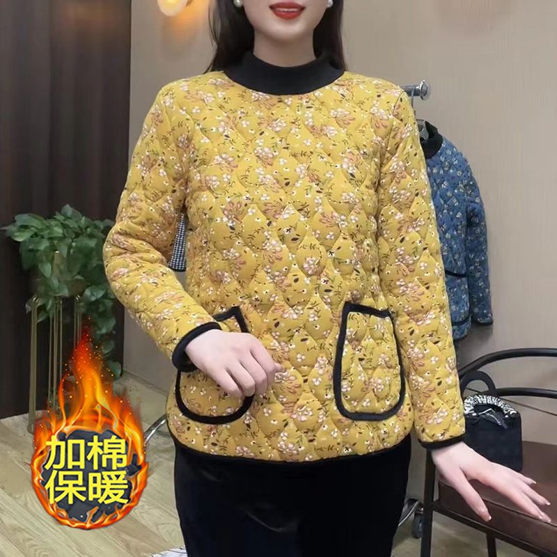 媽媽冬裝高檔駝絨棉襖女中老年半高領套頭棉衣奶奶加厚保暖打底衫