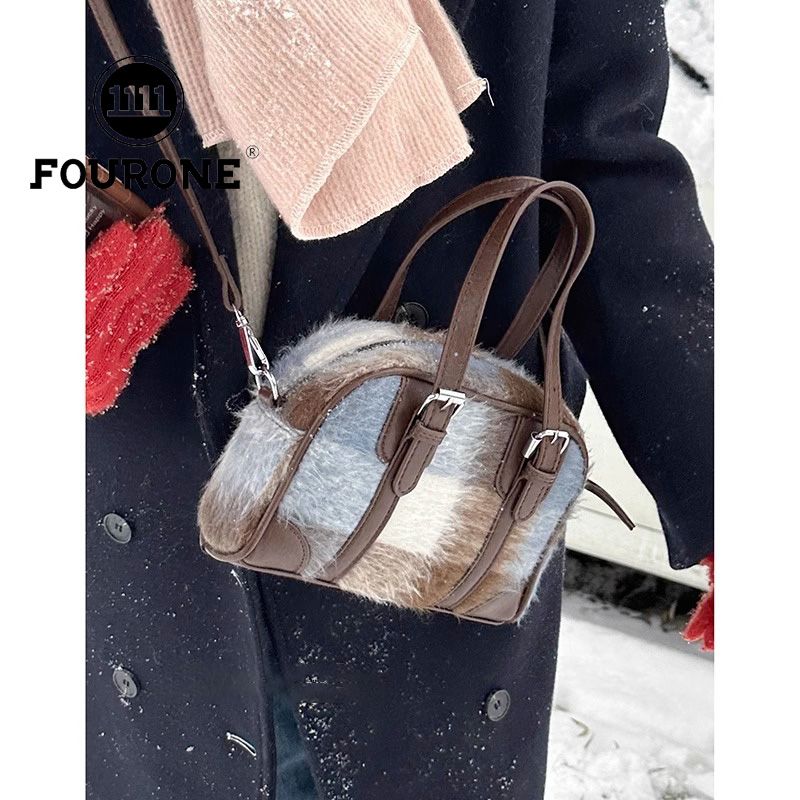 Wool plaid handbag women's new fashion contrasting color small square bag high-end versatile crossbody bag