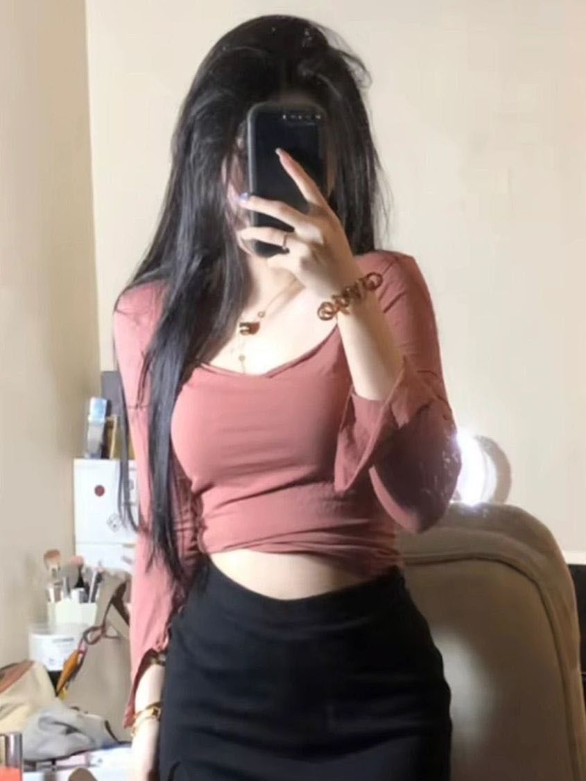 韓版純欲辣妹風內搭打底衫T恤女秋季新款別致設計感長袖上衣ins潮