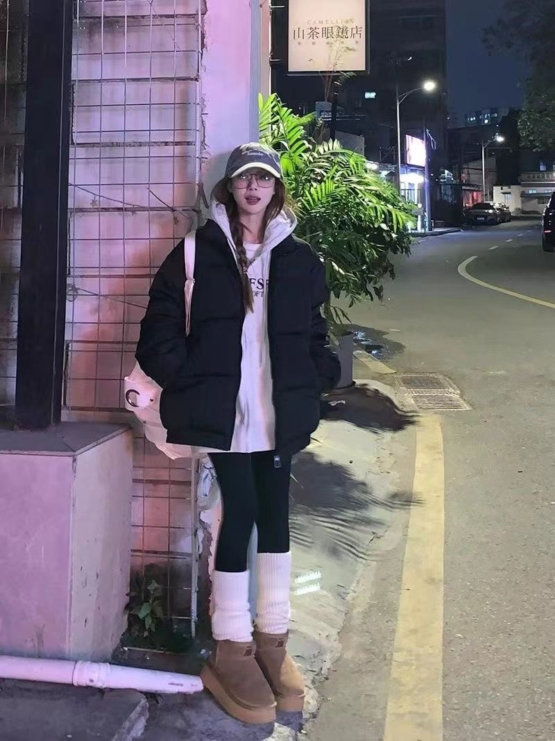 美式復古黑色立領棉服外套女學生冬季2023新款寬鬆休閒保暖麵包服