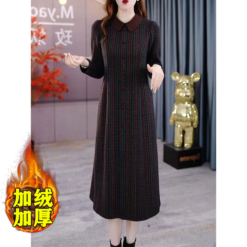 加厚貴妃絨連衣裙氣質中年媽媽2023冬季新款女裝高檔洋氣顯瘦裙子