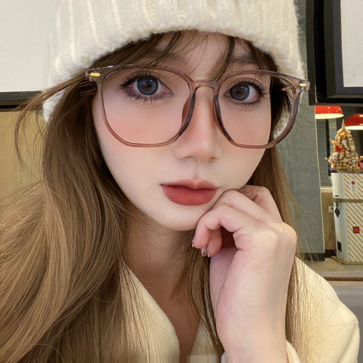 Ultra-light cold brown Korean style trendy myopia glasses for women, which can be equipped with prescription plain-faced large-frame round face slimming eye frames