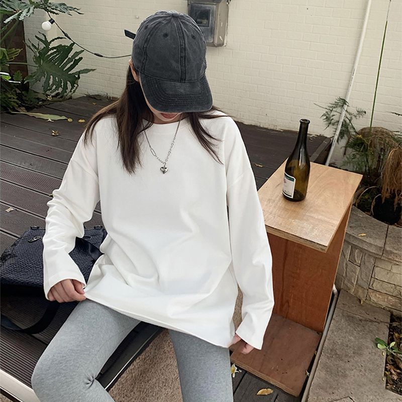 秋冬德絨加絨加厚白色長袖T恤女2023新款寬鬆打底衫衛衣內搭上衣