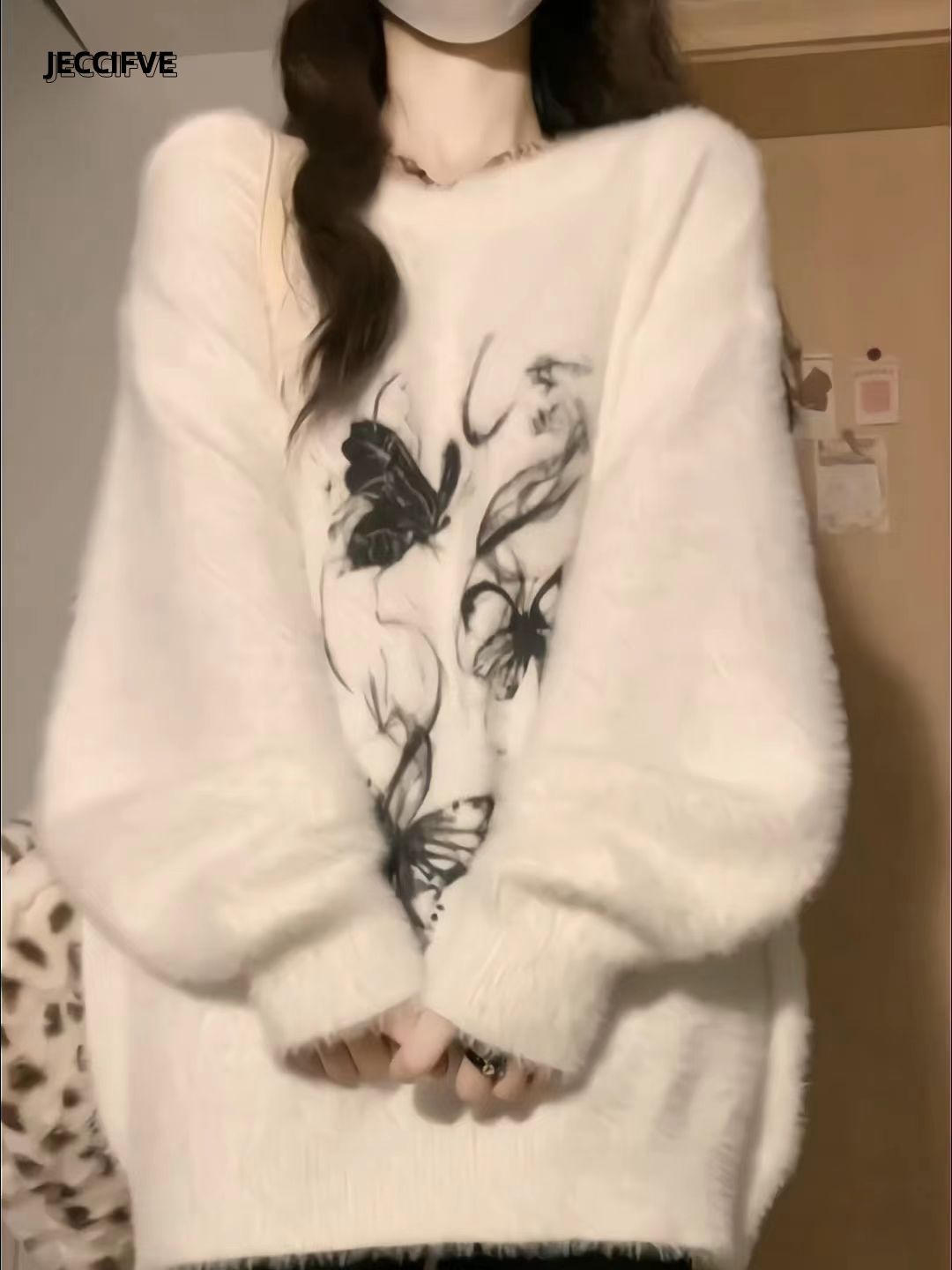 JECCIFIVE高級感奶fufu毛衣男女秋冬新款慵懶風百搭毛茸茸針織衫