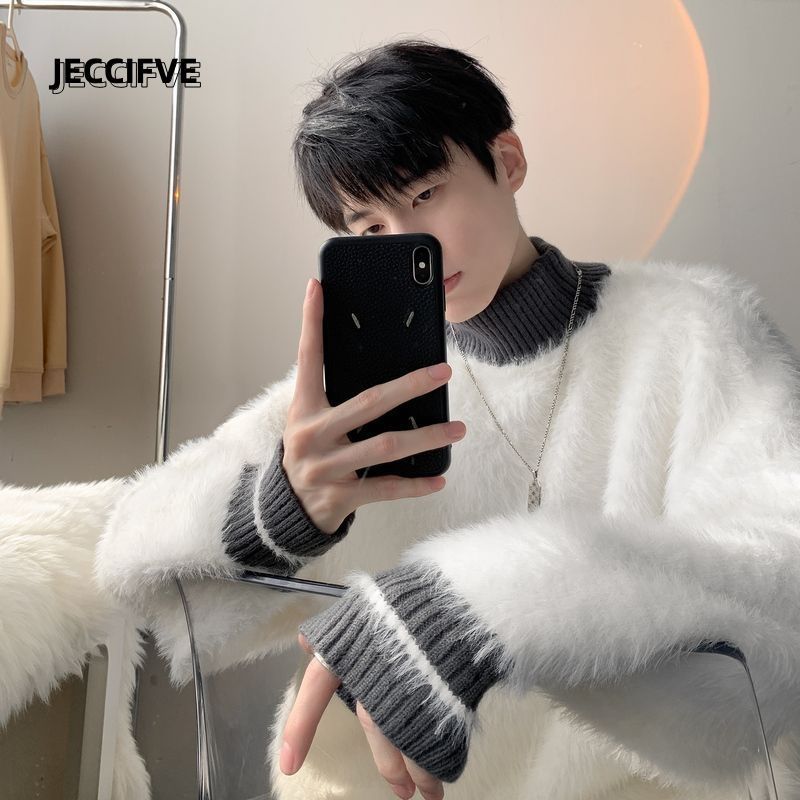JECCIFIVE秋冬日系慵懶風復古仿水貂毛情侶針織衫男女高級感毛衣
