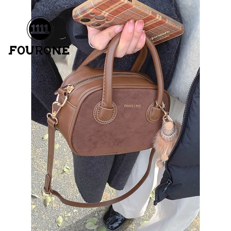 Retro frosted portable bowling bag for women new trendy Korean small square bag versatile crossbody bag