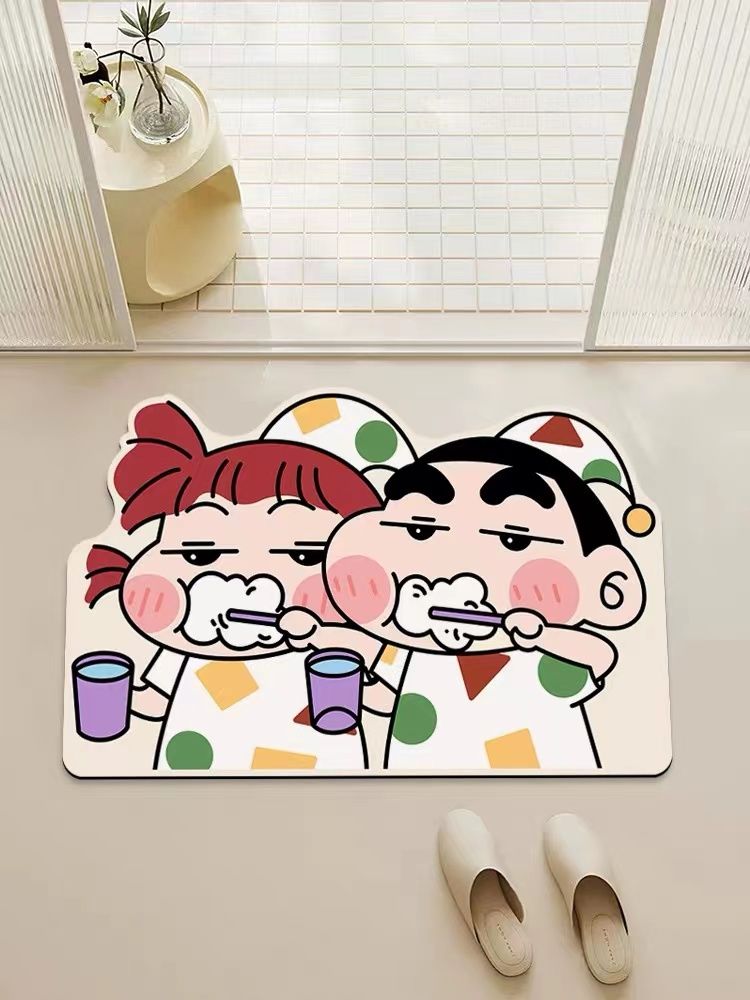 Cute bathroom absorbent floor mat, bathroom door entry mat, Crayon Shin-chan bathroom non-slip floor mat, carpet