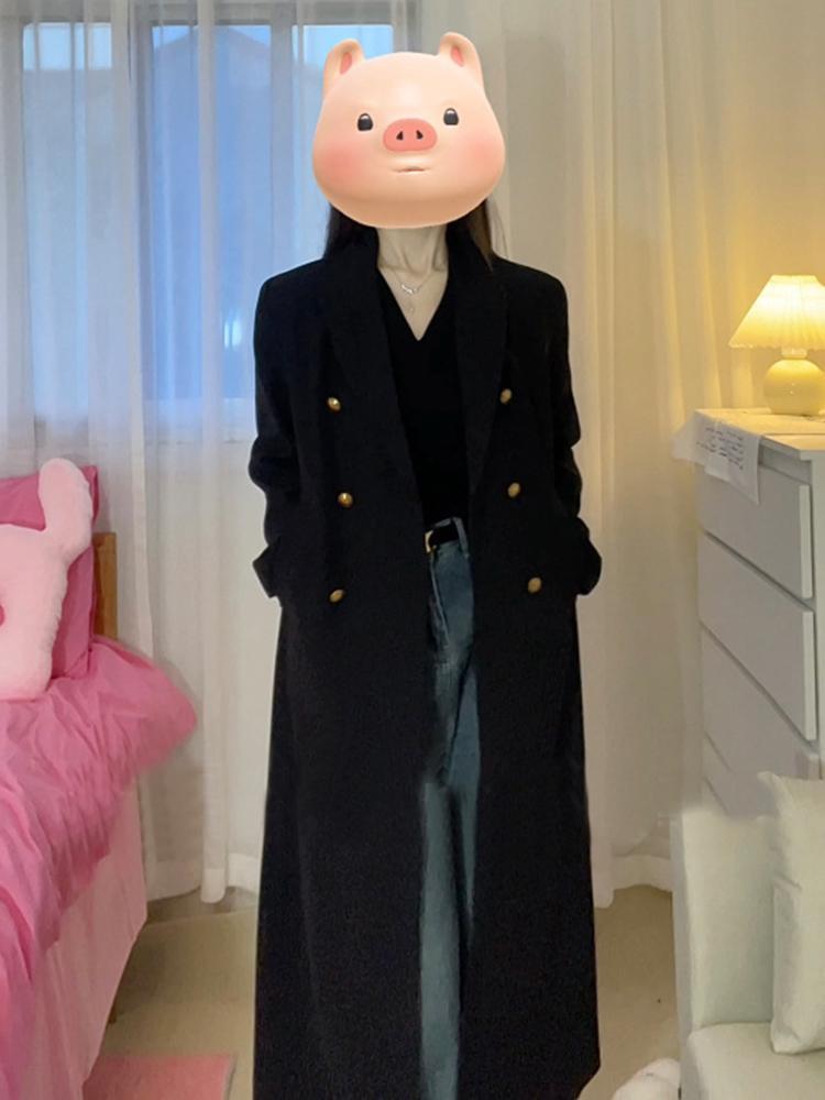 黑色西裝外套女春秋季新款oversize休閒時尚高級赫本風長款外套潮